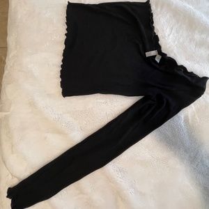 ASOS Design - one shoulder long sleeve crop t-shirt with lettuce hem in black